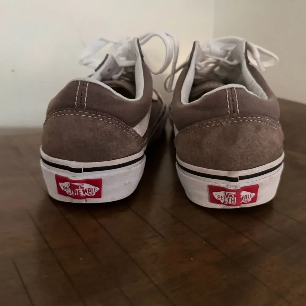 Vans Old Skool Brown White Low Top Sneakers Womens 7 Skate Casual Shoes_4